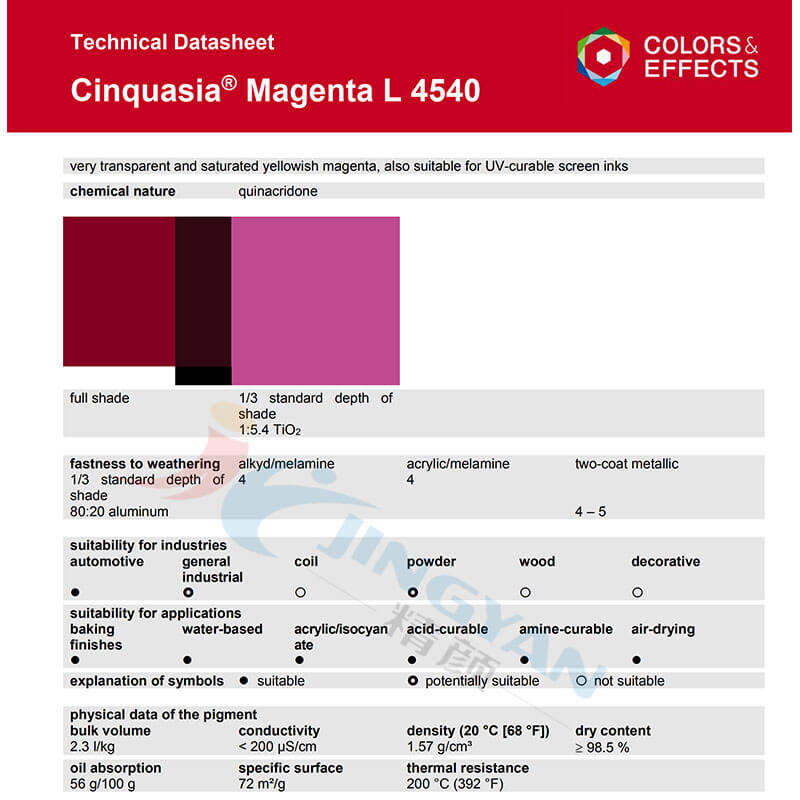 巴斯夫L4540耐高温颜料红BASF Cinquasia Magenta L4540有机颜料红42